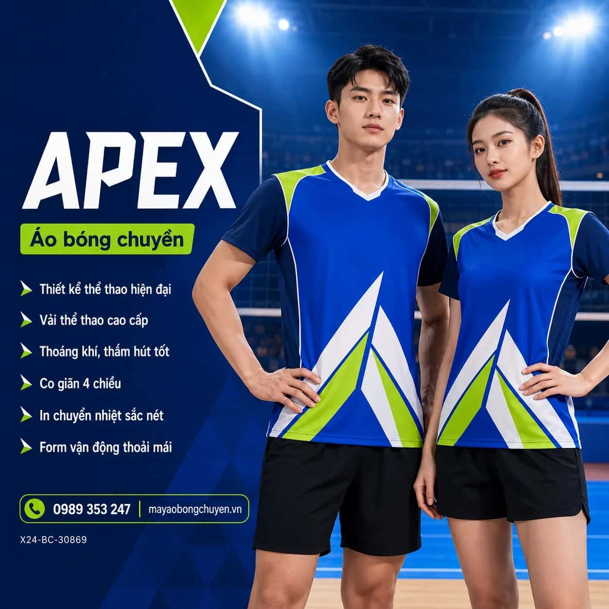 Áo bóng chuyền Apex xanh royal phối lime cho đội