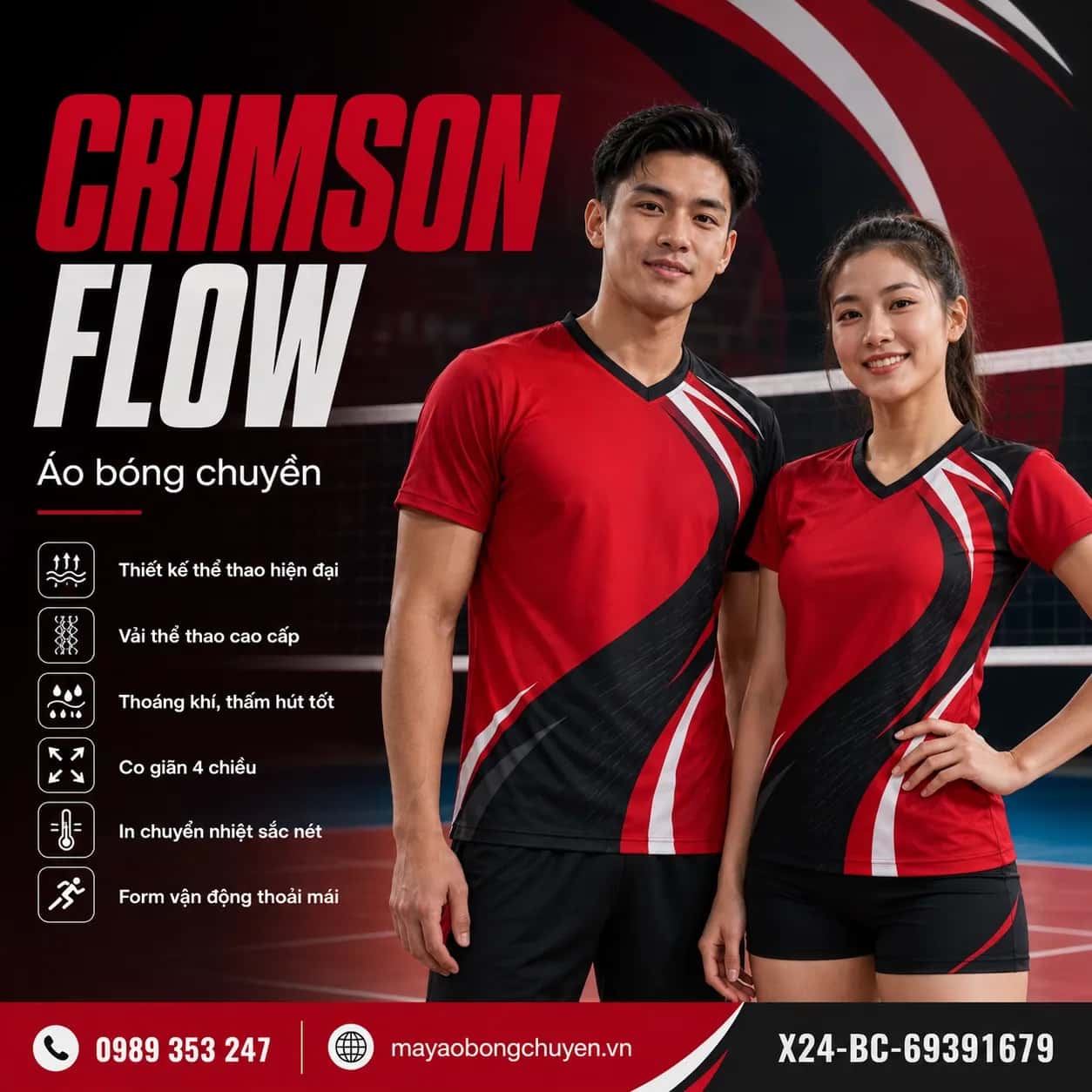 Áo bóng chuyền Crimson Flow đặt may cho đội