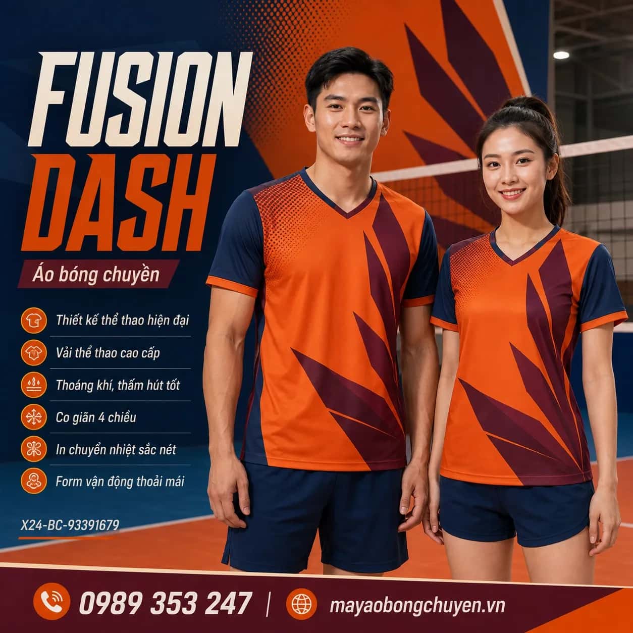Áo bóng chuyền Fusion Dash đặt may cho đội