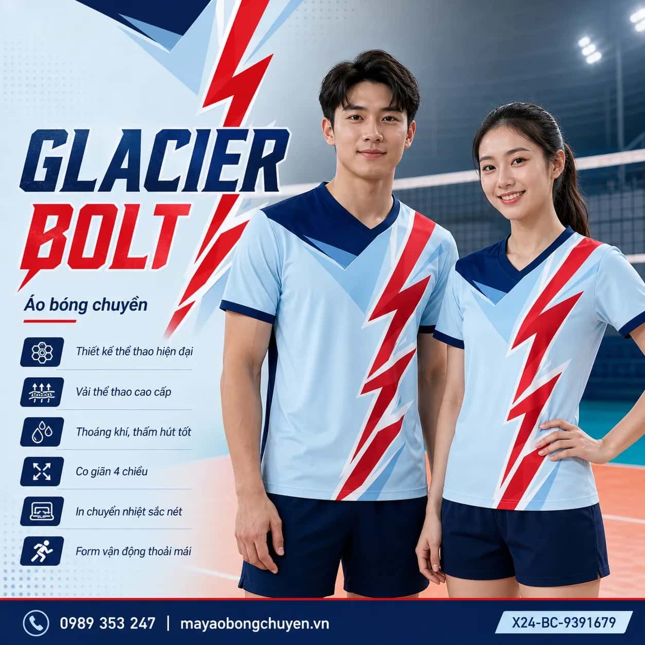 Áo bóng chuyền Glacier Bolt đặt may cho đội
