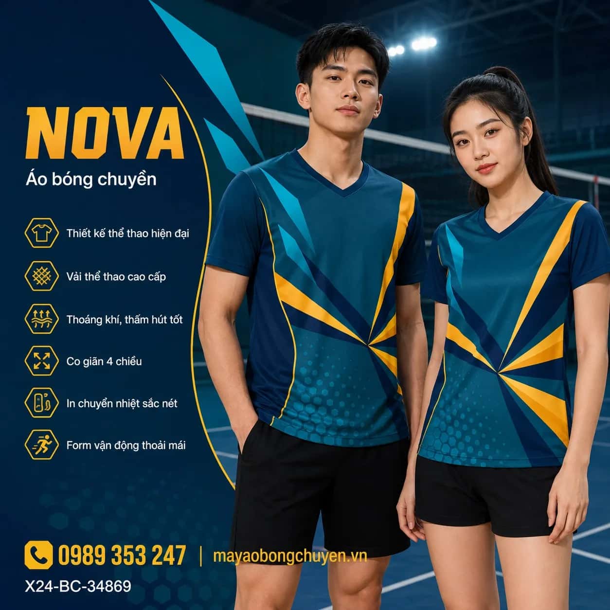 Áo bóng chuyền Nova xanh teal phối vàng cho đội