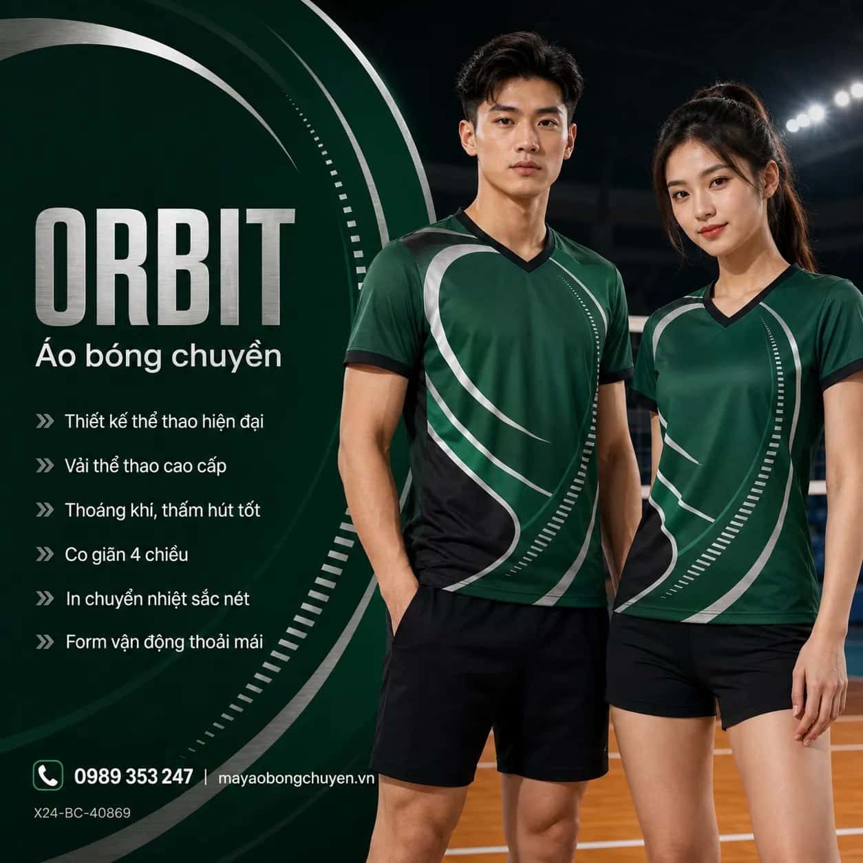 Áo bóng chuyền Orbit xanh emerald phối bạc cho đội
