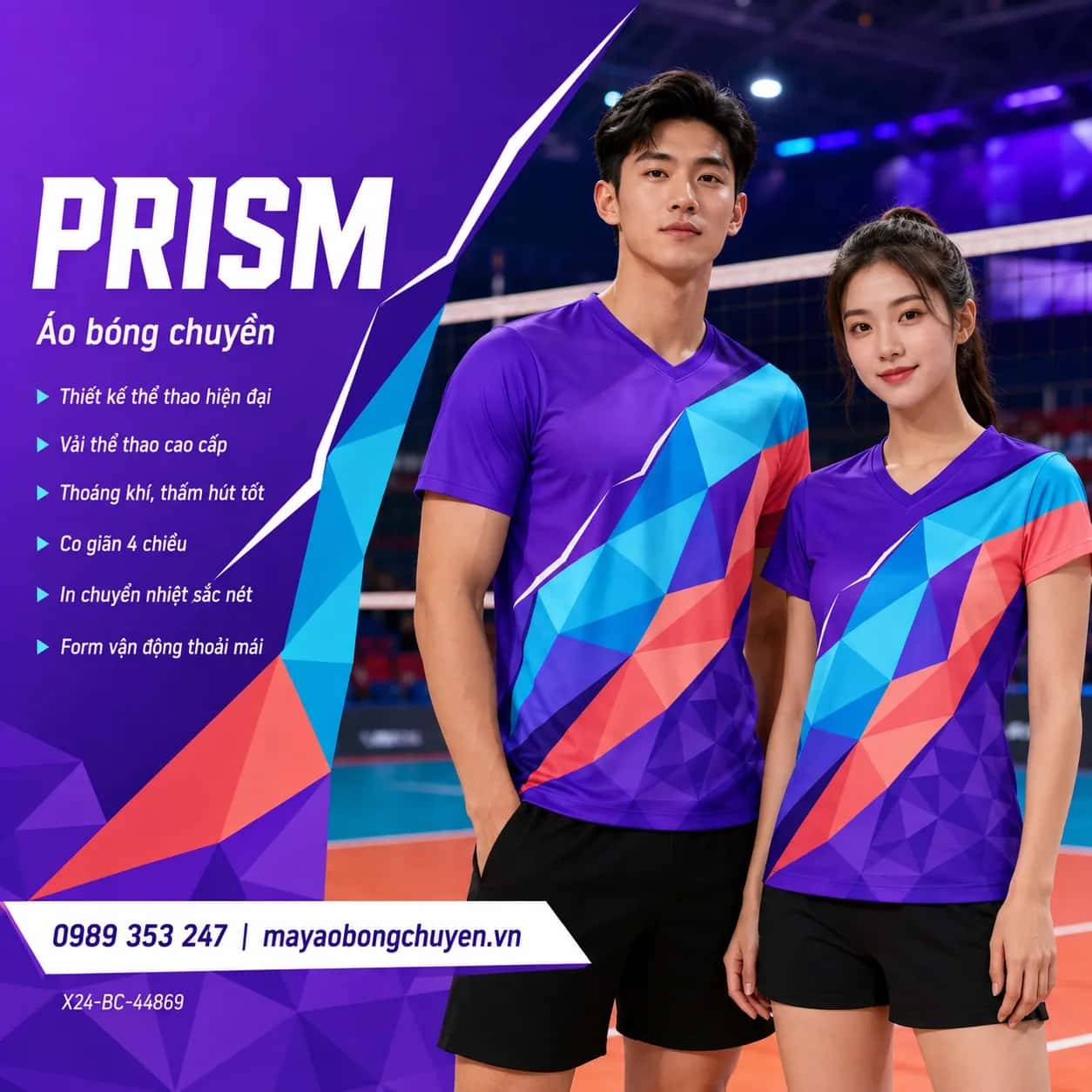 Áo bóng chuyền Prism tím phối cyan và san hô