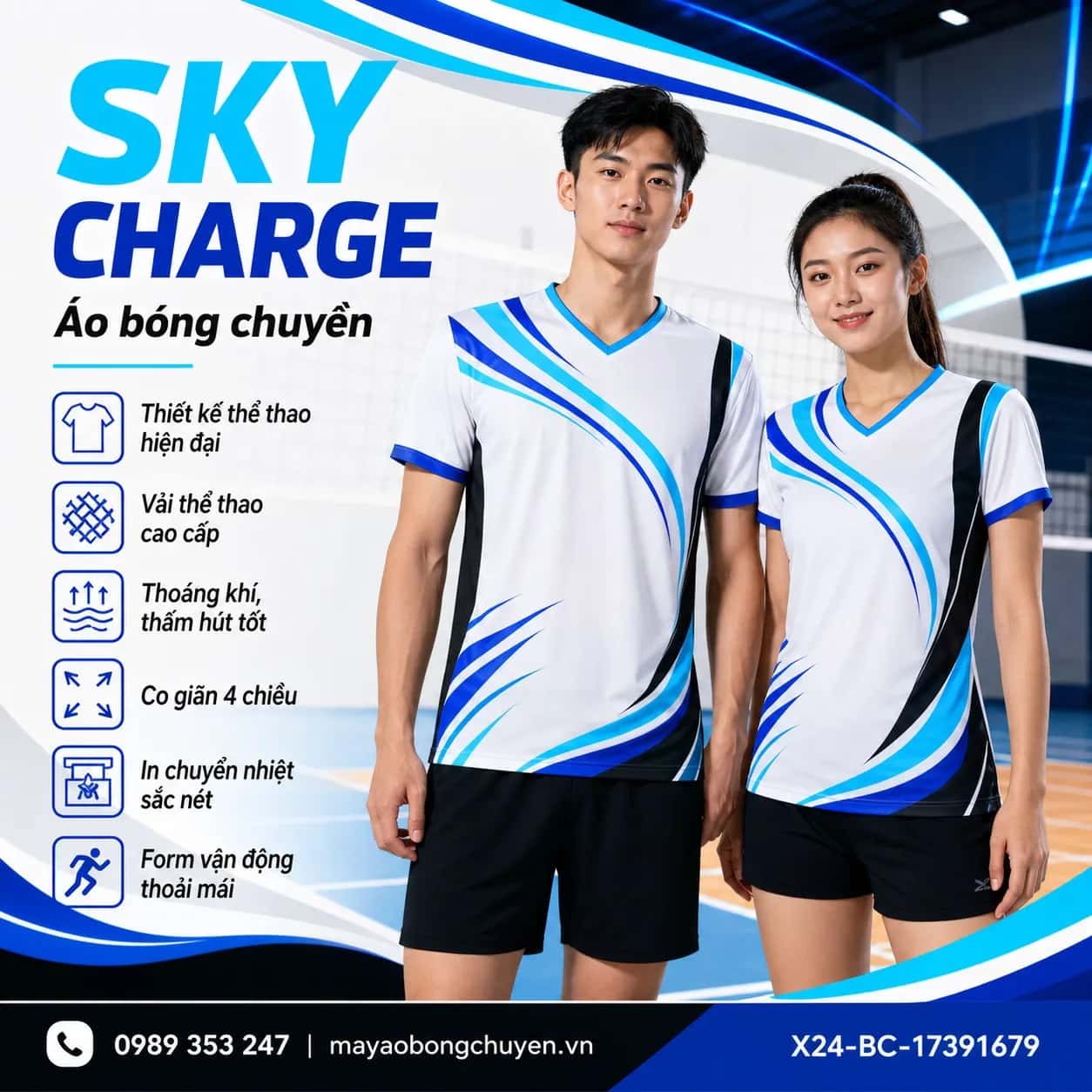 Áo bóng chuyền Sky Charge đặt may cho đội
