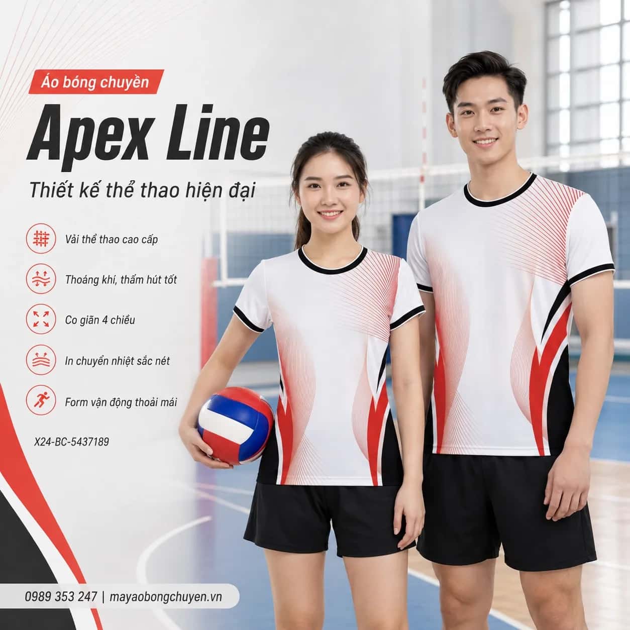 Áo bóng chuyền Apex Line phối ngọc trai đỏ vermilion đặt đội