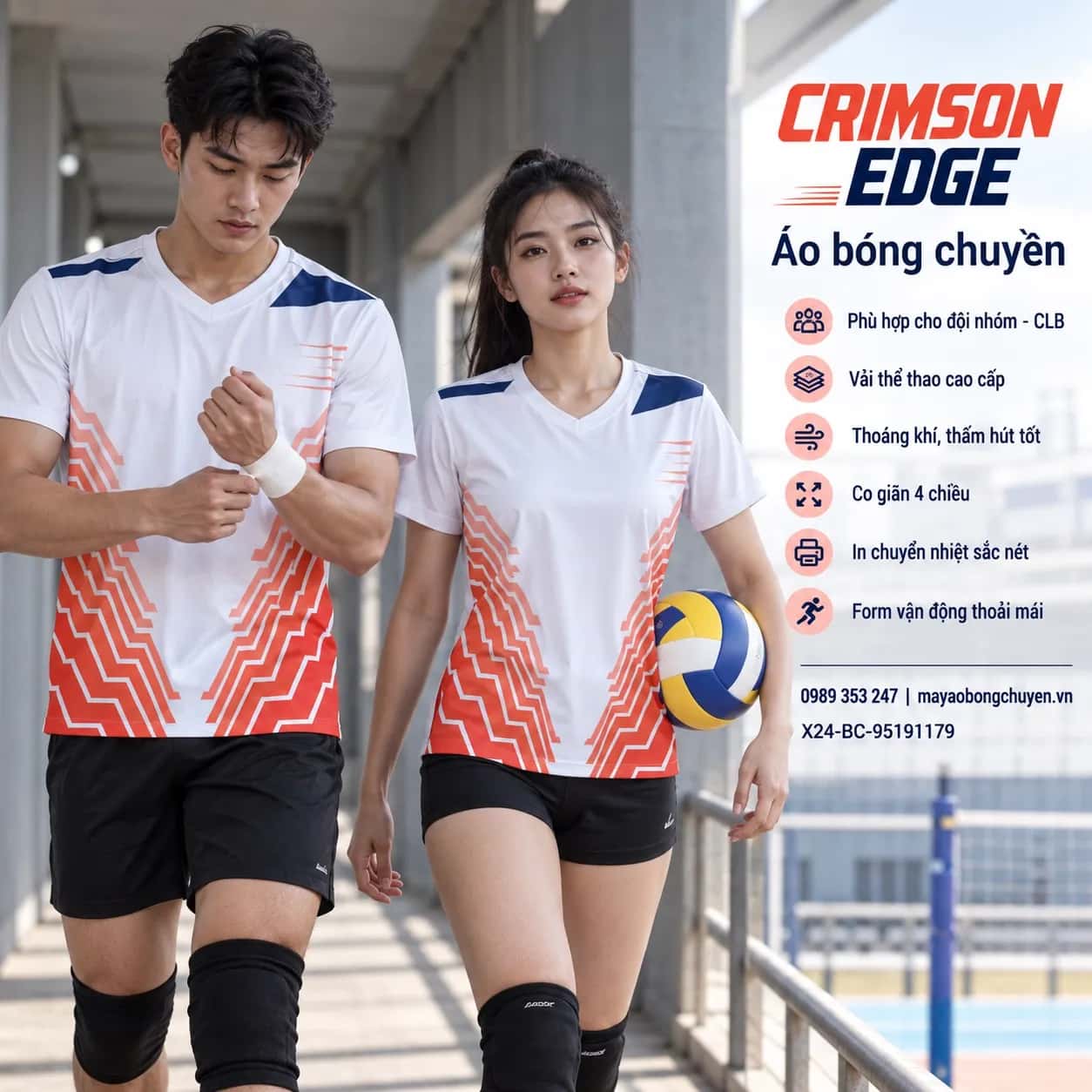 Áo bóng chuyền Crimson Edge phối trắng đỏ đặt đội