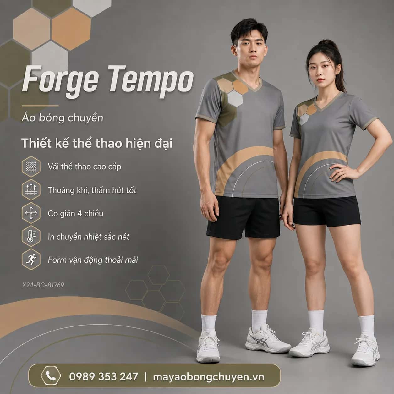 Áo bóng chuyền Forge Tempo phối xám graphite vừa xanh olive đặt đội