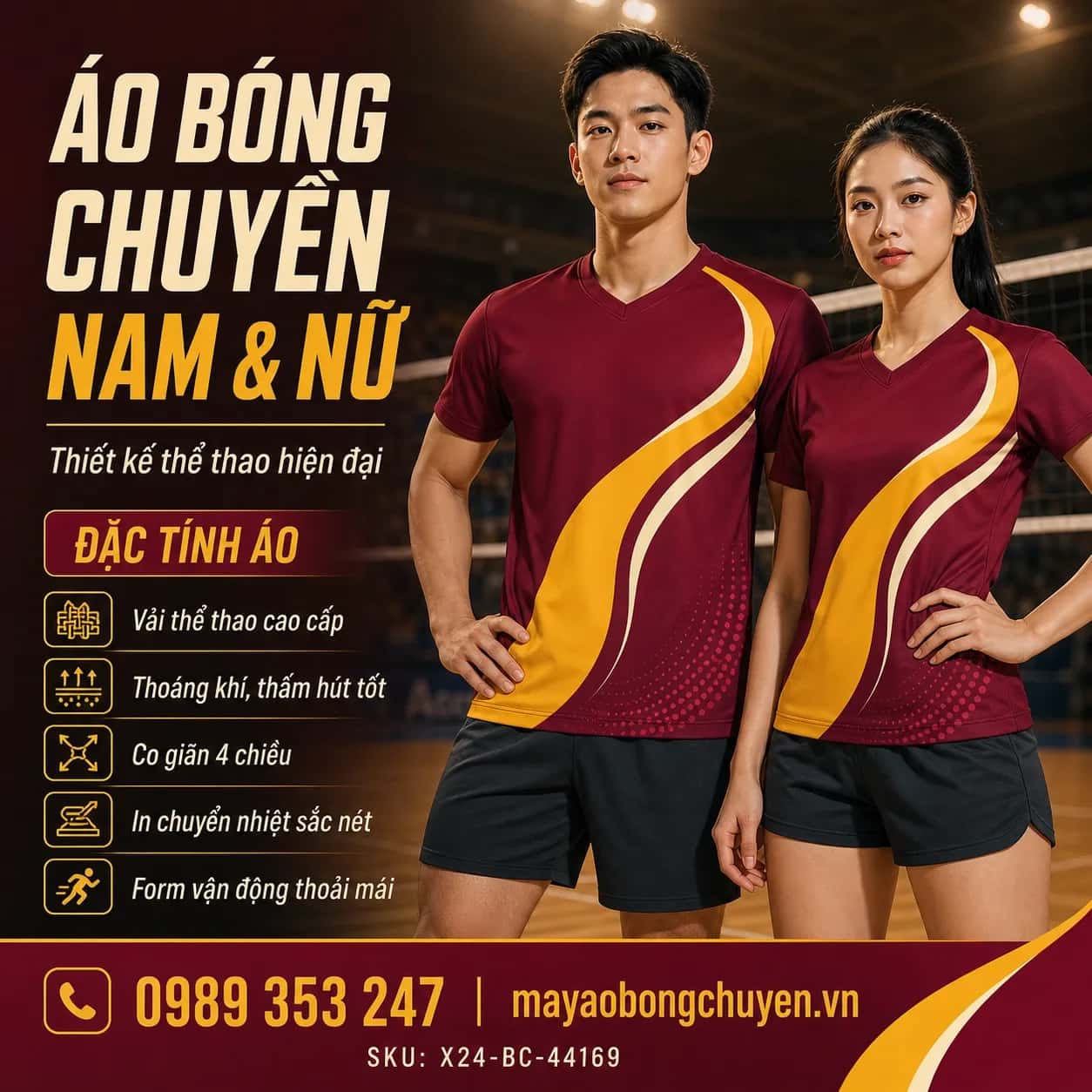 Áo bóng chuyền Gold Curve phối đỏ burgundy vàng gold đặt đội