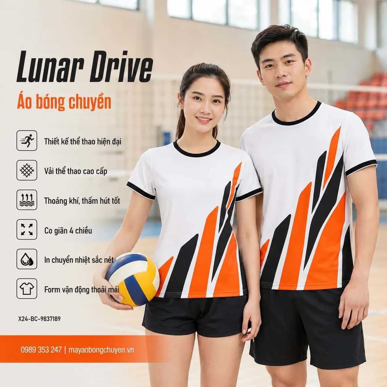 Áo bóng chuyền Lunar Drive phối ngọc trai đen đặt đội