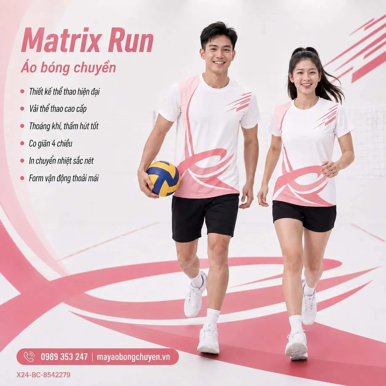 Áo bóng chuyền Matrix Run phối hồng rose kem đặt đội