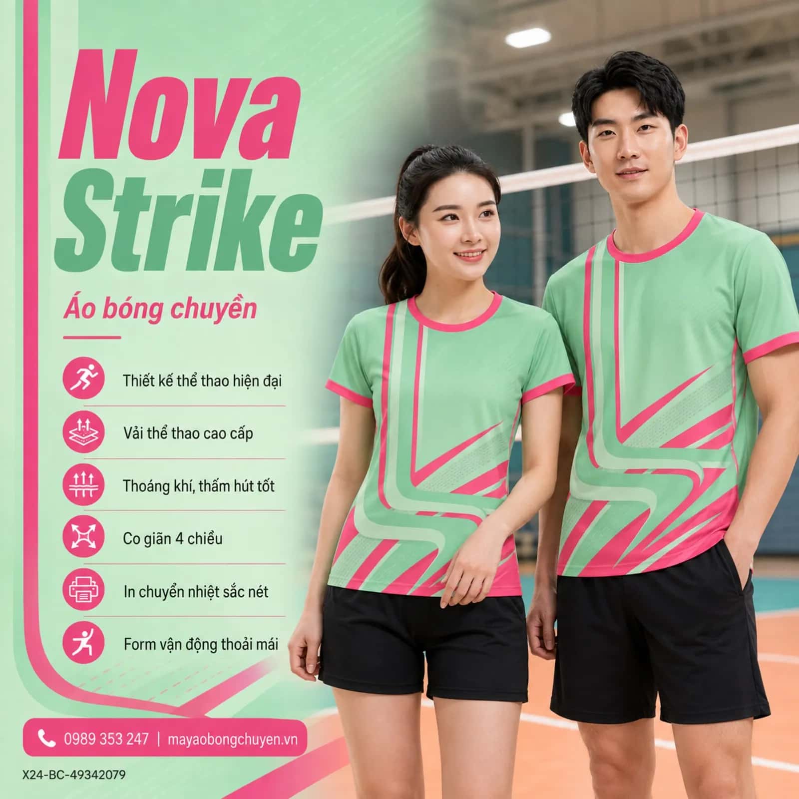 Áo bóng chuyền Nova Strike phối lục nhạt hồng đặt đội