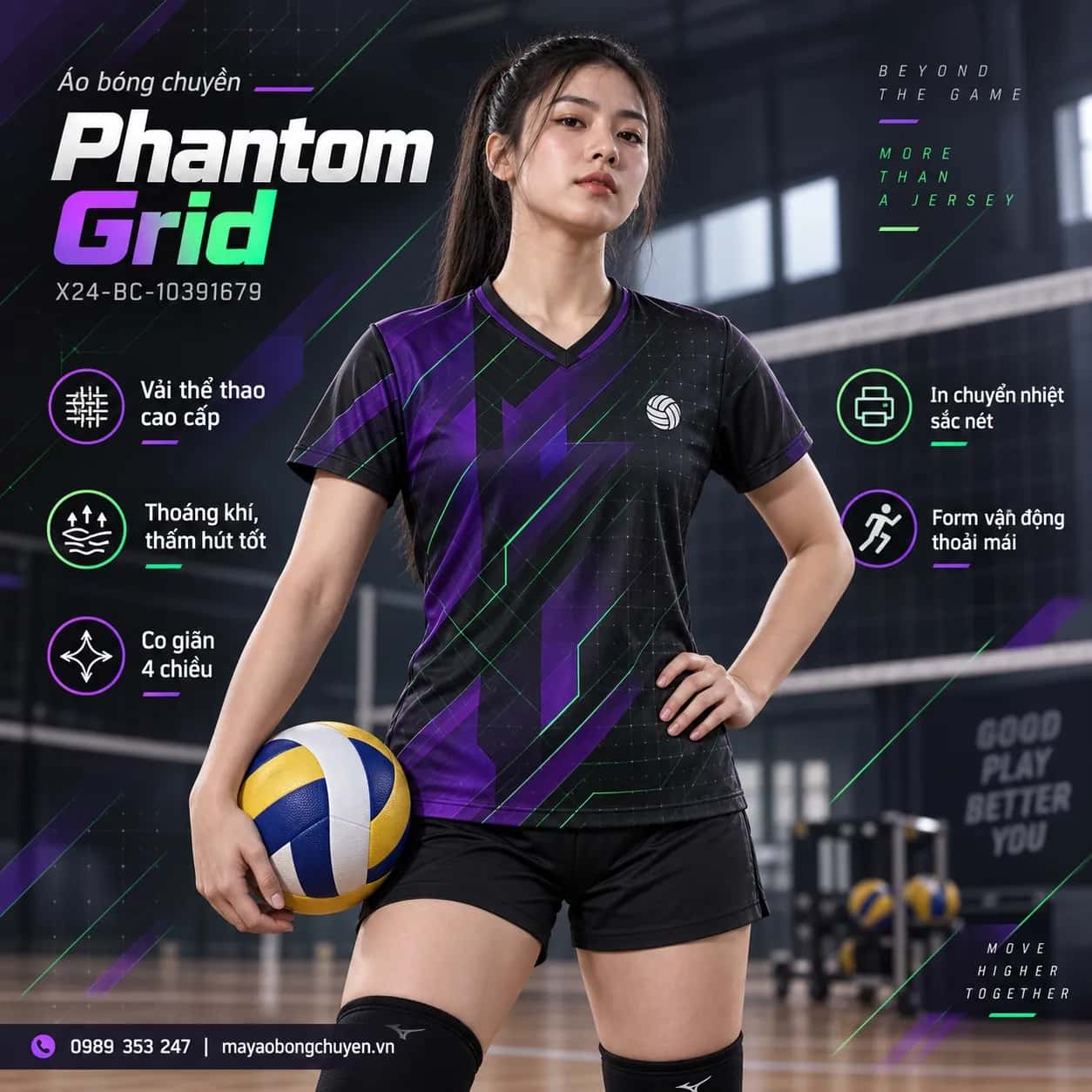 Áo bóng chuyền Phantom Grid đặt may cho đội