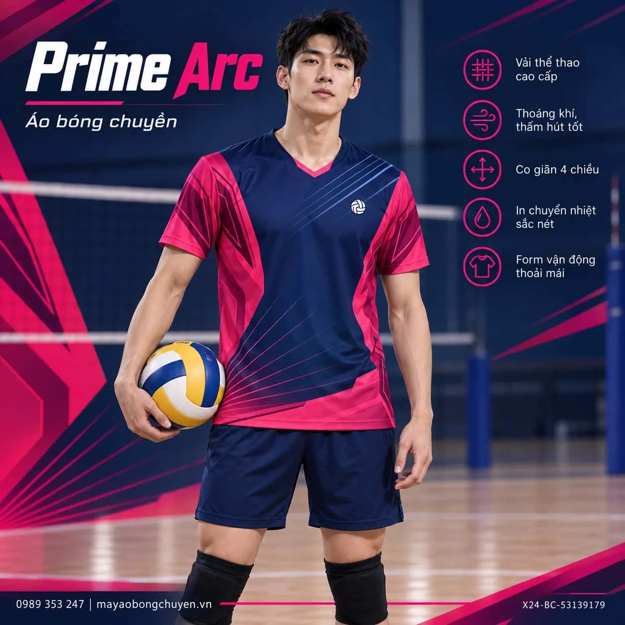 Áo bóng chuyền Prime Arc tông xanh navy đặt đội