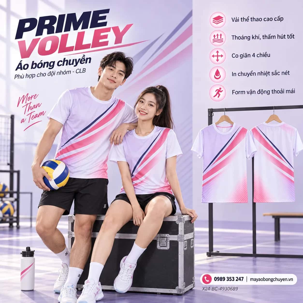 Áo bóng chuyền Prime Volley phối hồng tím lavender đặt đội