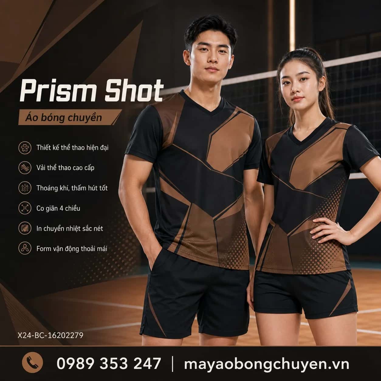 Áo bóng chuyền Prism Shot phối đen nâu cacao đặt đội