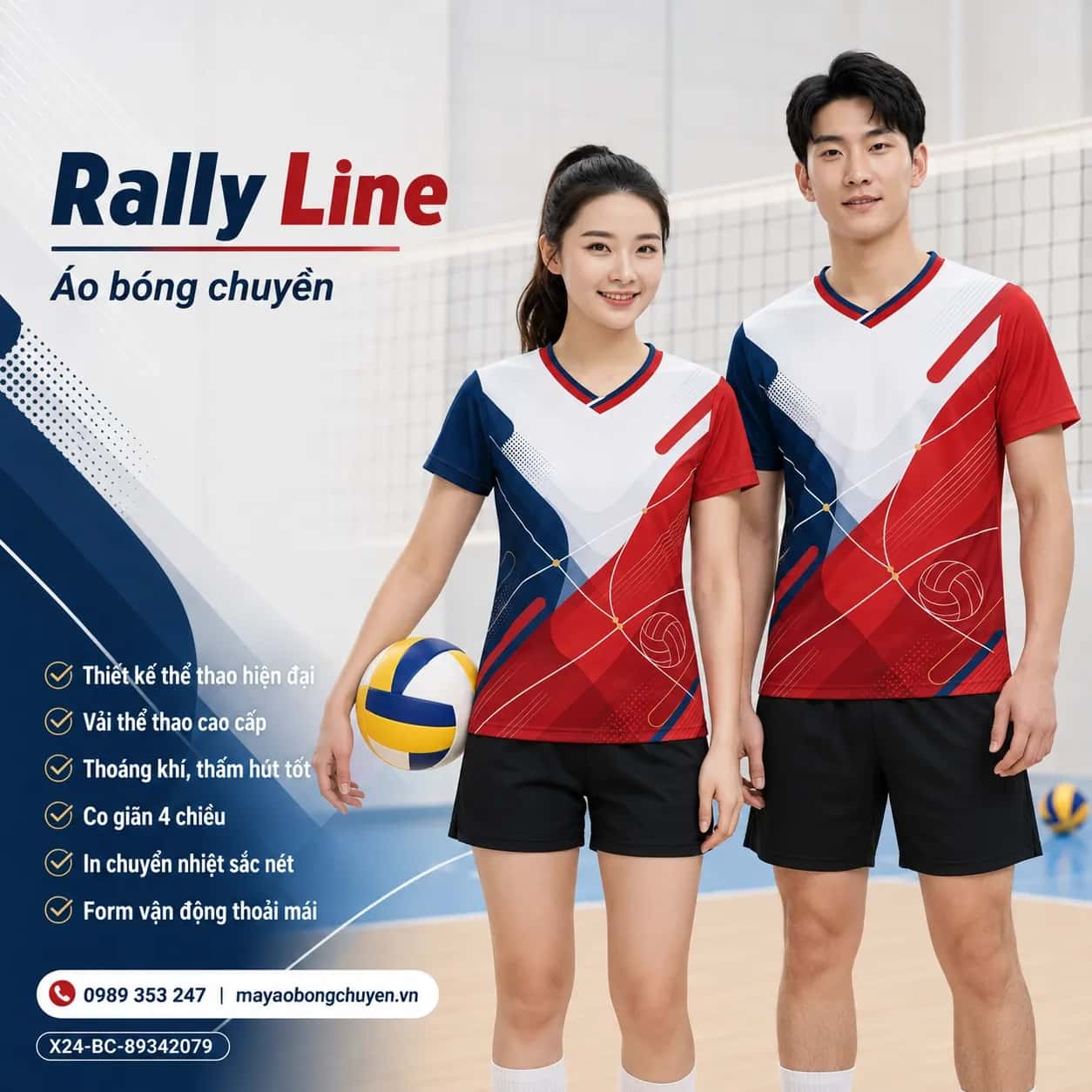 Áo bóng chuyền Rally Line phối ngọc trai chàm đặt đội