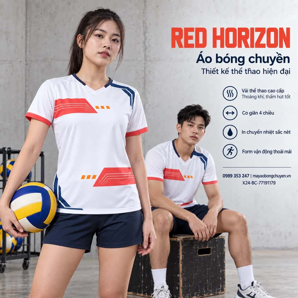 Áo bóng chuyền Red Horizon phối trắng đỏ đặt đội