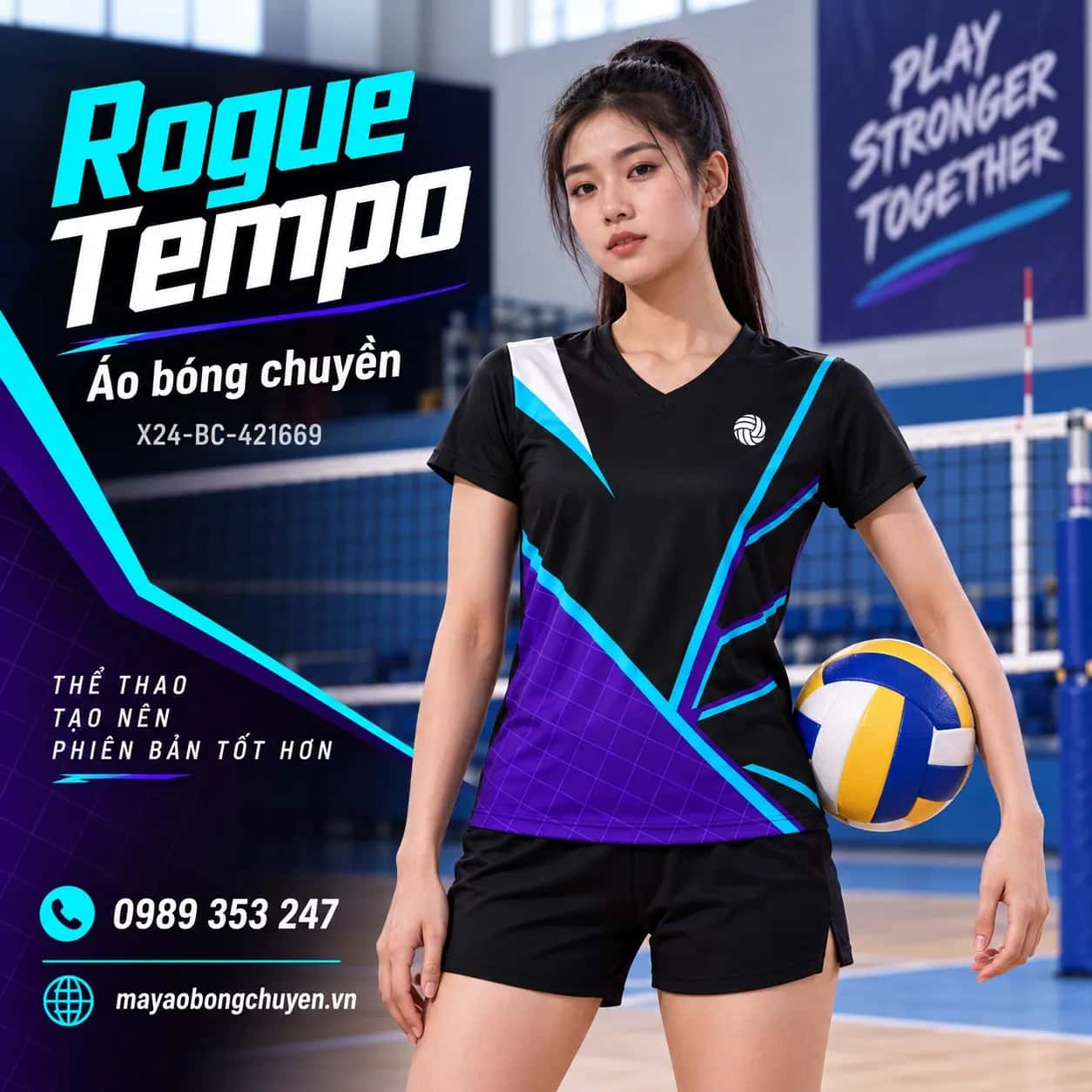 Áo bóng chuyền Rogue Tempo phối Tím đậm - Đen đặt đội