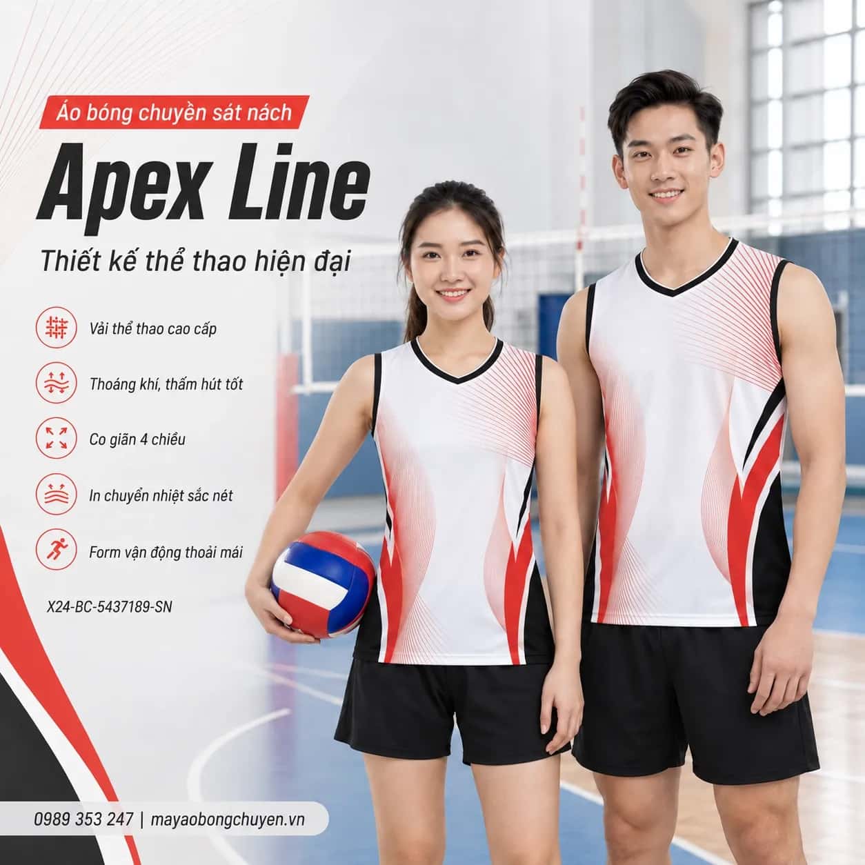 Áo bóng chuyền sát nách Apex Line phối ngọc trai đỏ vermilion đặt đội