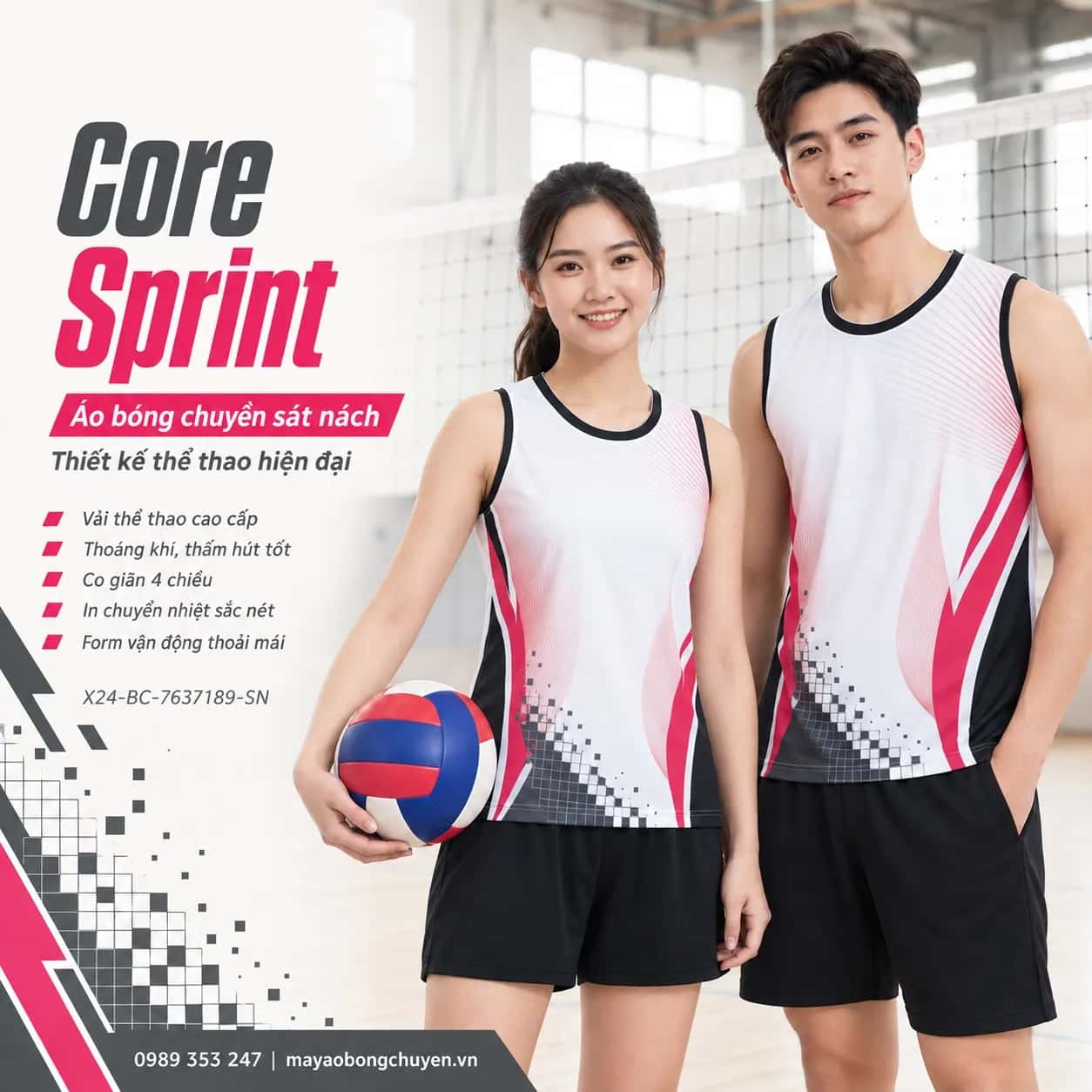 Áo bóng chuyền sát nách Core Sprint phối ngọc trai xám graphite đặt đội
