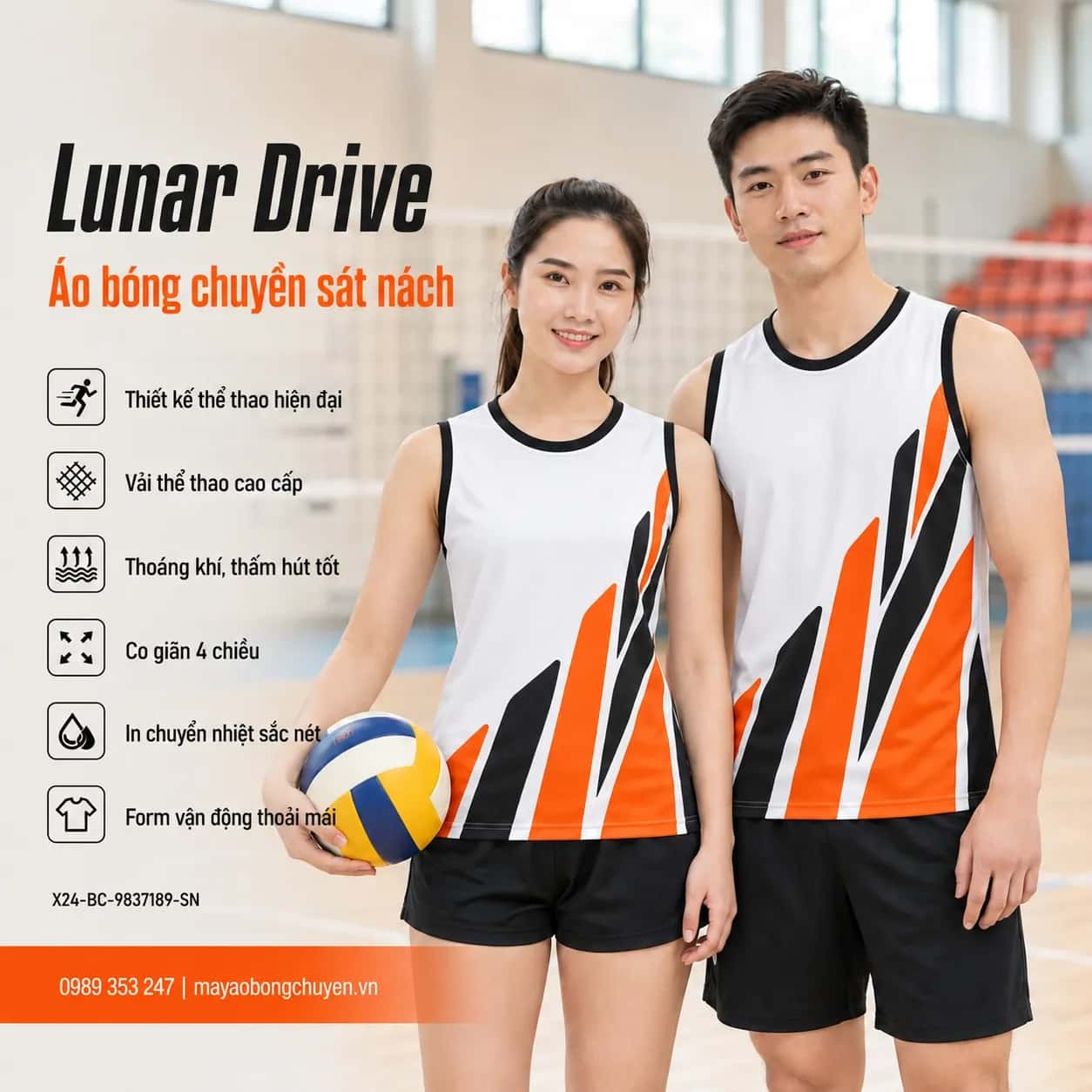 Áo bóng chuyền sát nách Lunar Drive phối ngọc trai đen đặt đội