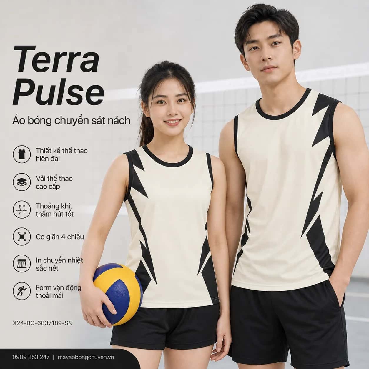 Áo bóng chuyền sát nách Terra Pulse phối kem ấm đen đặt đội