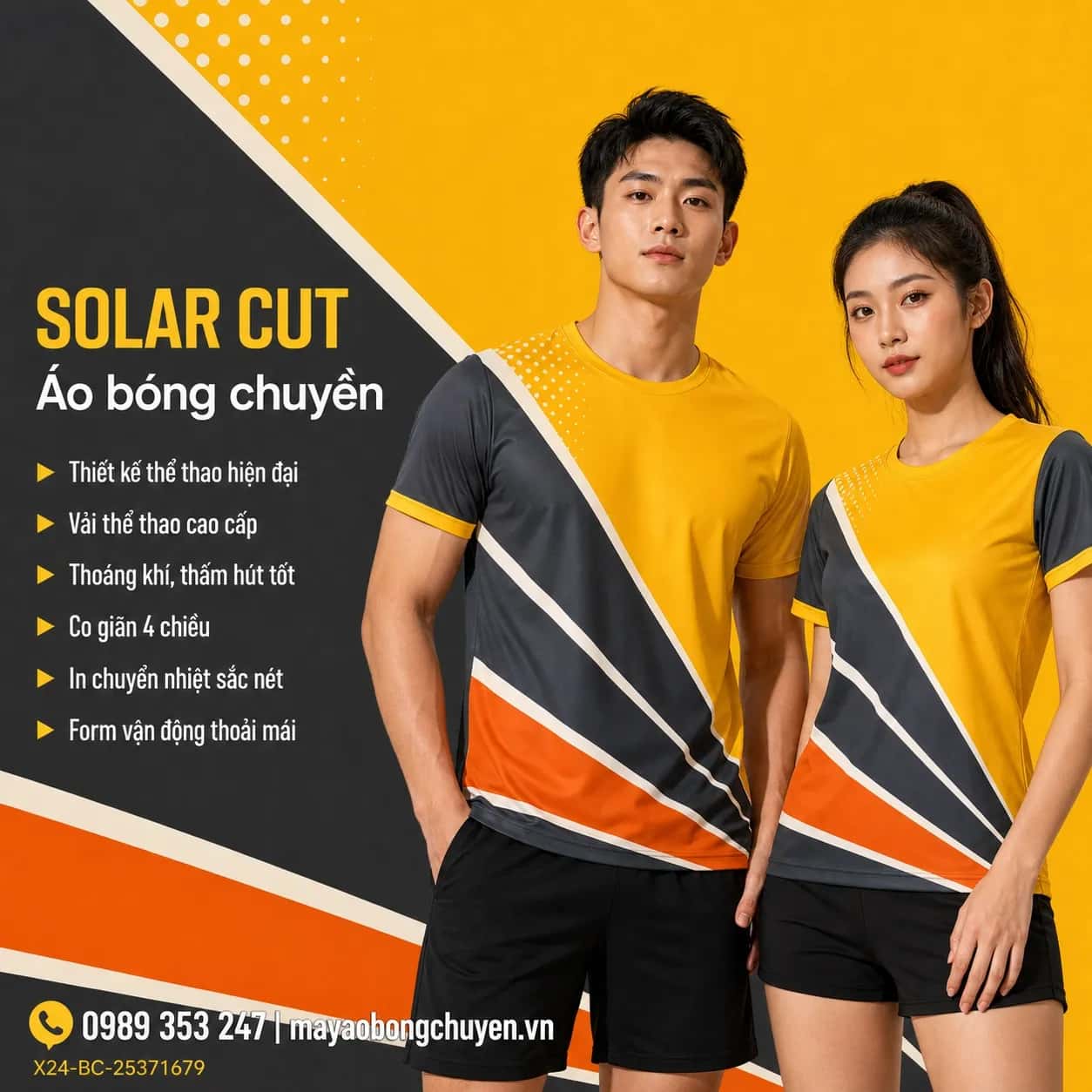 Áo bóng chuyền Solar Cut vàng ấm phối xám than đặt may cho đội