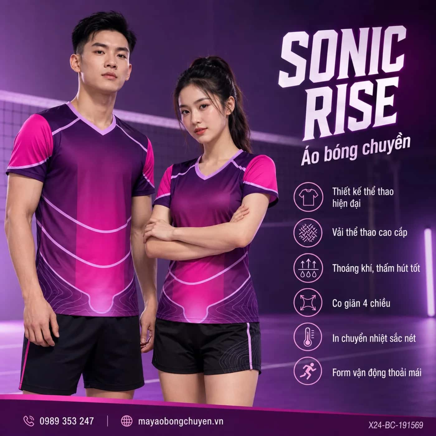 Áo bóng chuyền Sonic Rise phối Đỏ magenta - Tím plum đặt đội