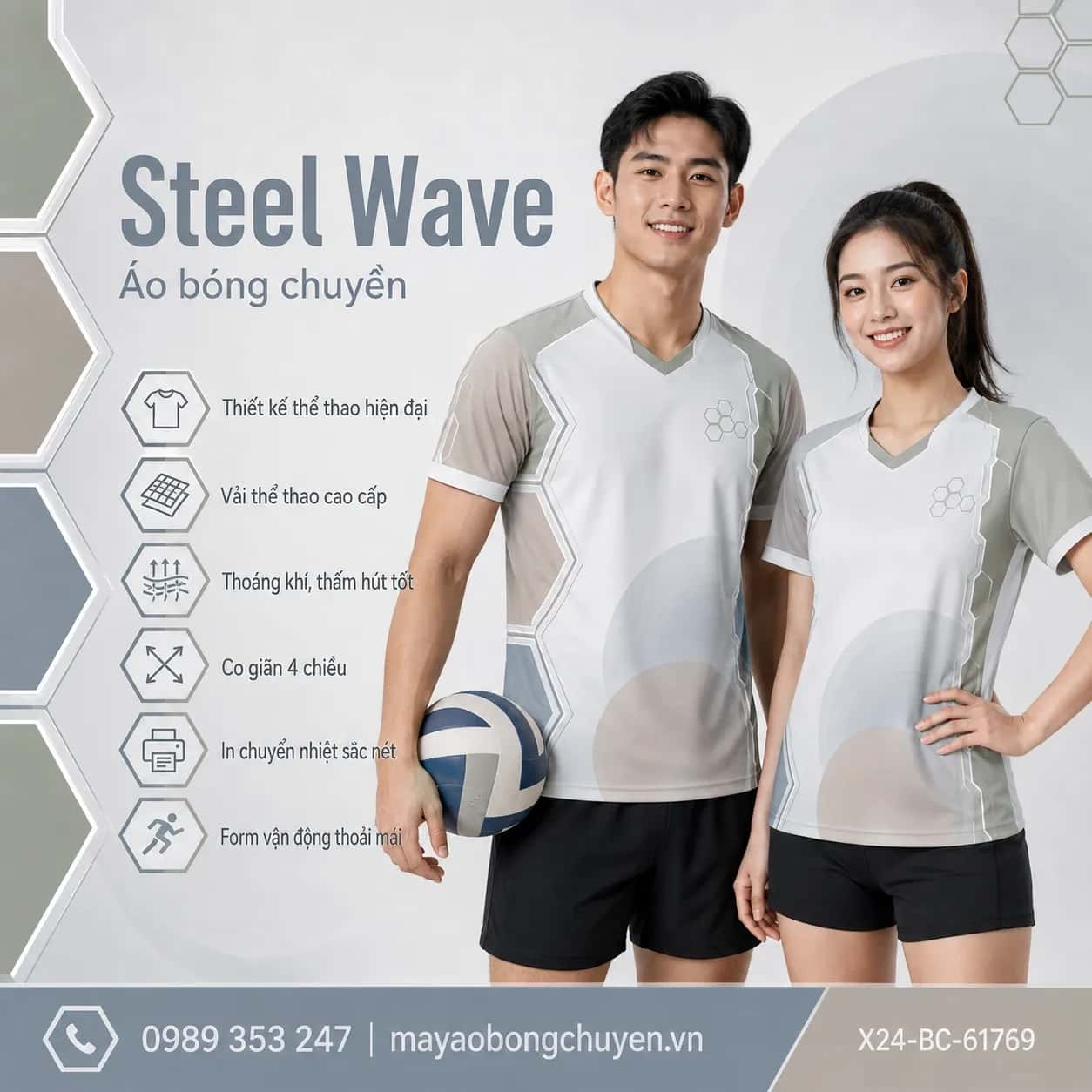 Áo bóng chuyền Steel Wave phối xanh xám thép taupe nấm đặt đội