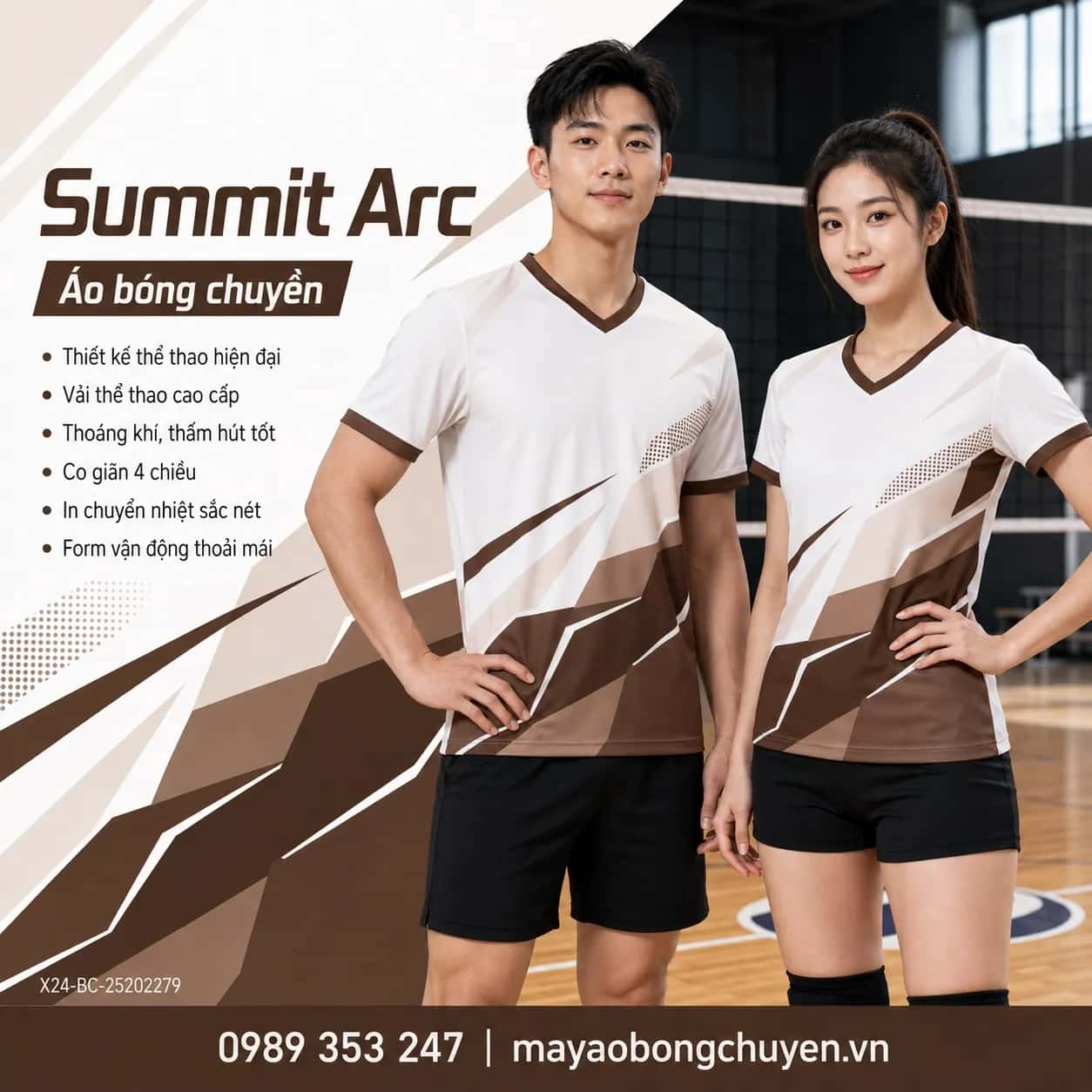 Áo bóng chuyền Summit Arc phối trắng nâu cacao đặt đội