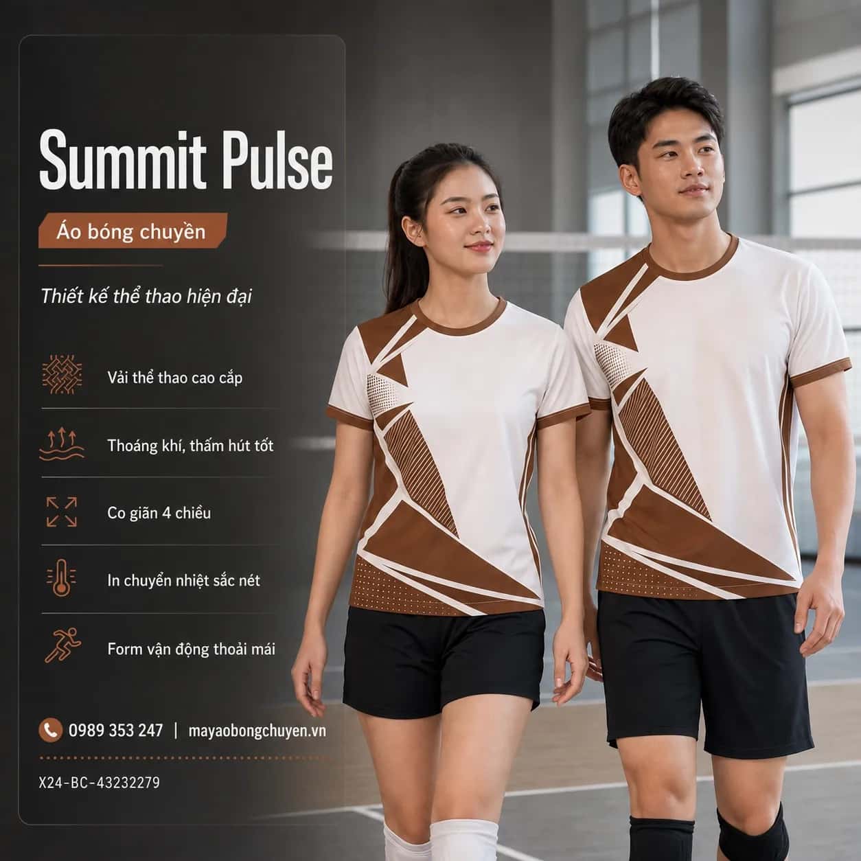 Áo bóng chuyền Summit Pulse phối trắng ngà nâu cacao đặt đội
