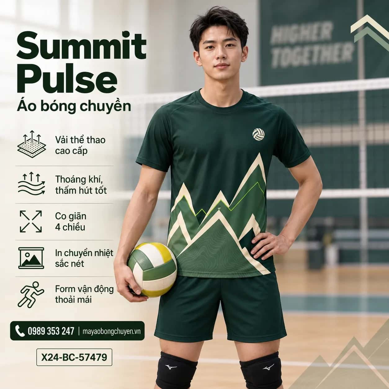Áo bóng chuyền Summit Pulse xanh rừng phối kem đặt may cho đội