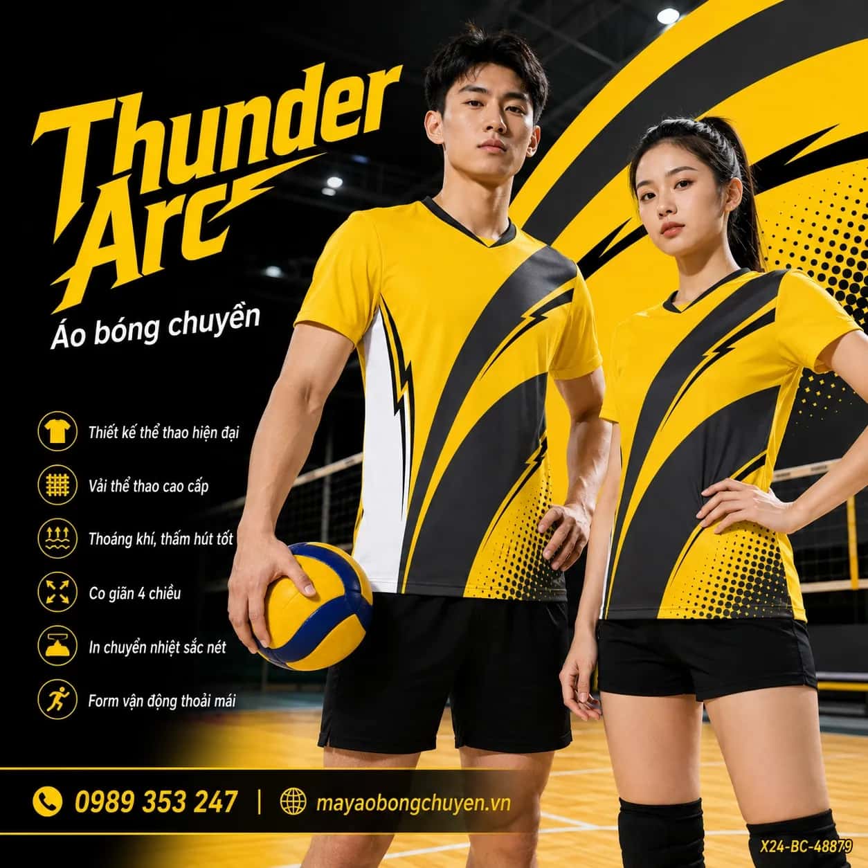 Áo bóng chuyền Thunder Arc phối vàng, than chì, trắng và đen đặt may cho đội