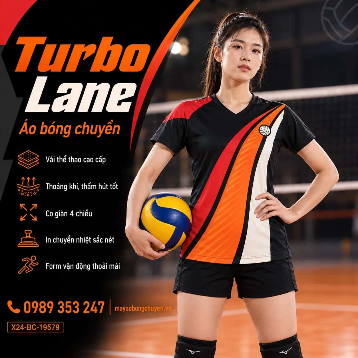 Áo bóng chuyền Turbo Lane đen phối đỏ scarlet đặt may cho đội