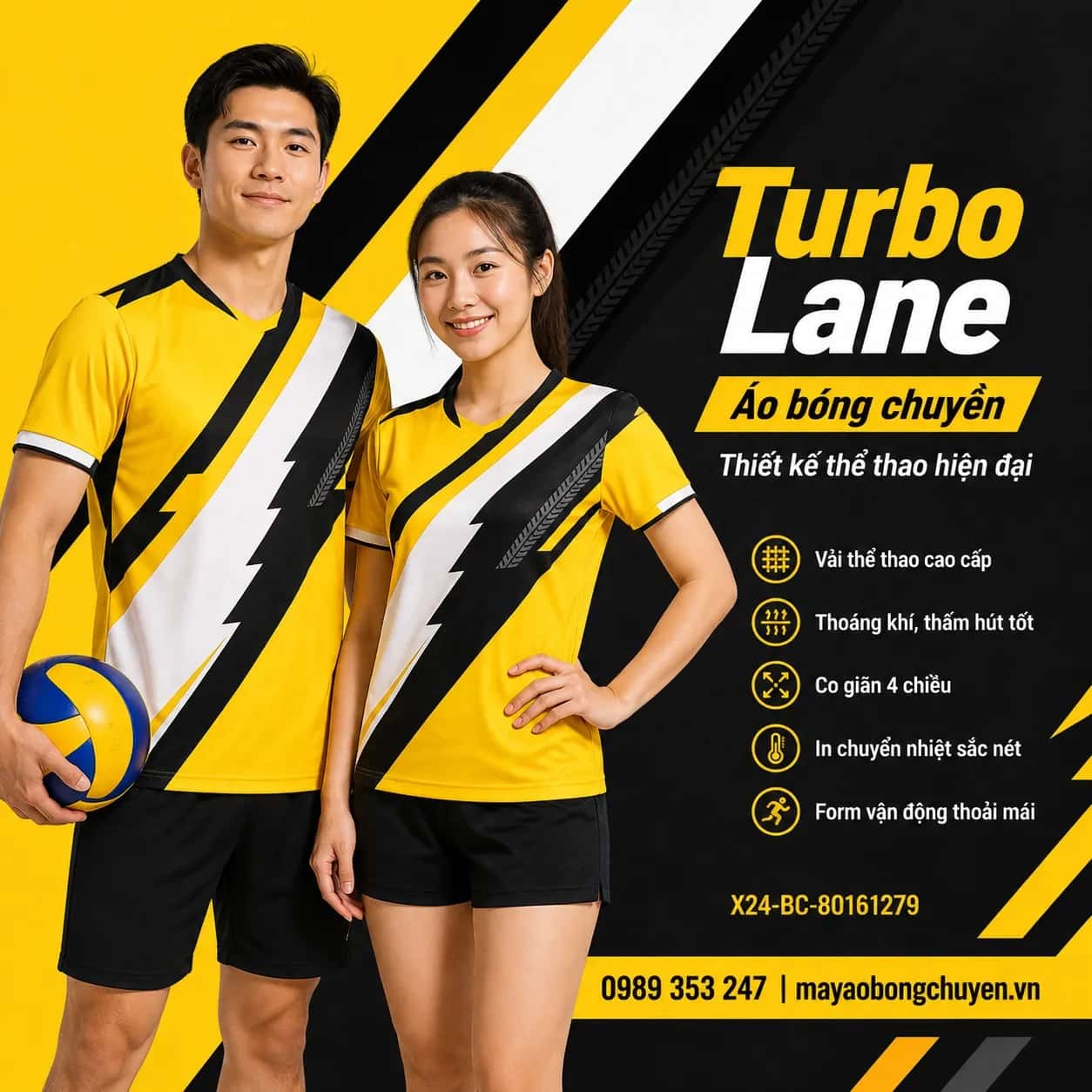 Áo bóng chuyền Turbo Lane phối vàng tươi đen đặt may cho đội