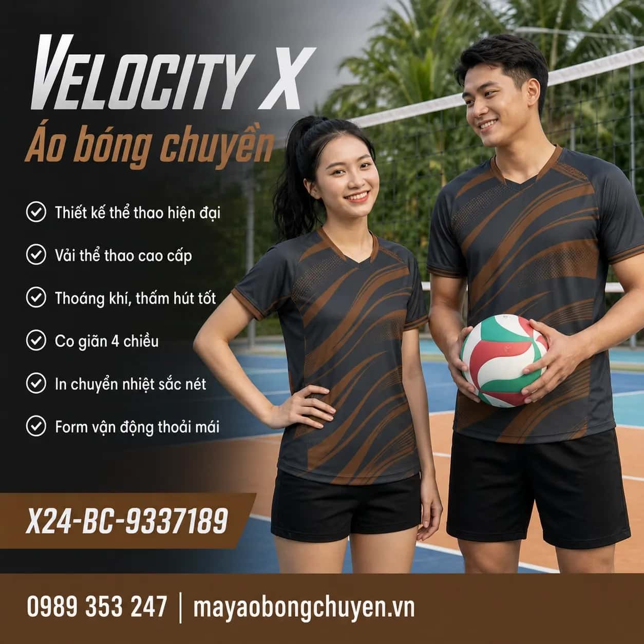 Áo bóng chuyền Velocity X phối xám graphite nâu cacao đặt đội