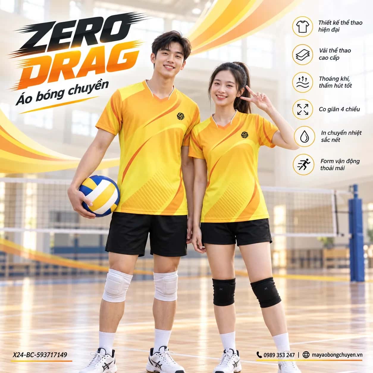 Áo bóng chuyền Zero Drag phối vàng cam đặt đội